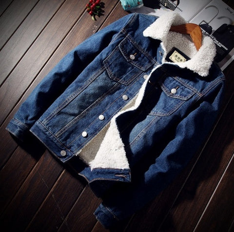 Image of Men Jacket and Coat Warm Denim Jacket.