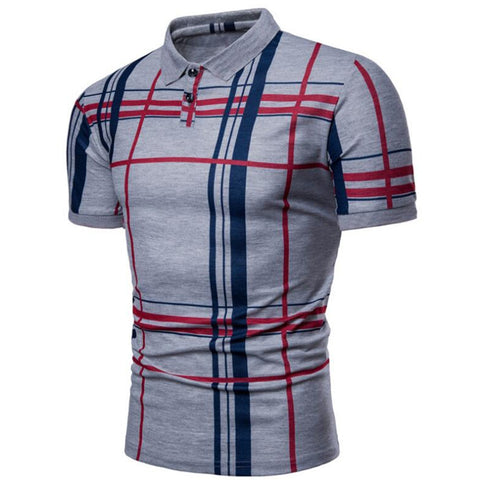 Image of Men Casual Lattice Short Sleeve Different Frinting Grid Polo Shirt