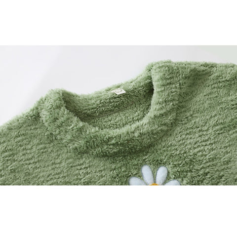Image of Winter Warm Green Silk Pyjama Sets for Women