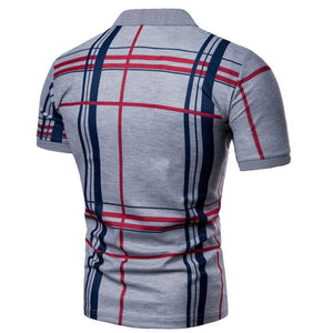 Men Casual Lattice Short Sleeve Different Frinting Grid Polo Shirt