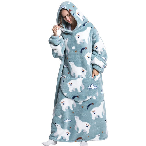 Image of Flannel Blanket with Sleeves Winter Hoodies