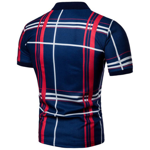 Image of Men Casual Lattice Short Sleeve Different Frinting Grid Polo Shirt
