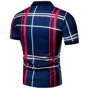 Men Casual Lattice Short Sleeve Different Frinting Grid Polo Shirt