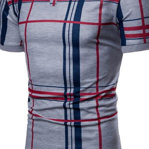 Men Casual Lattice Short Sleeve Different Frinting Grid Polo Shirt