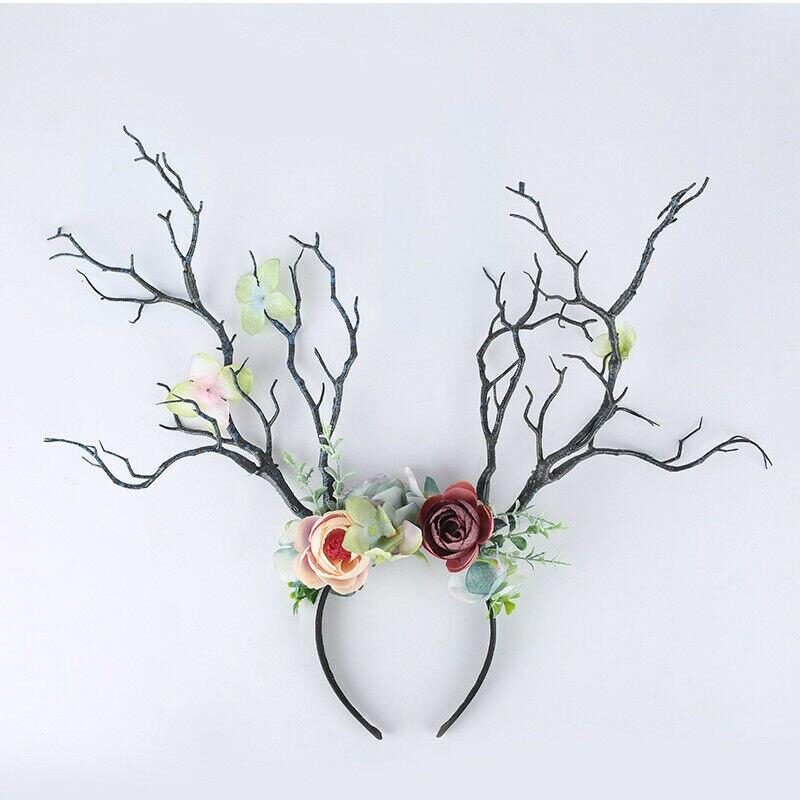 Gothic Antlers Deer Horns Flower Hair Band Christmas.