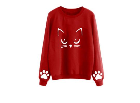 Cat Printing Round Neck Long Sleeve Warm Sweatshirts.