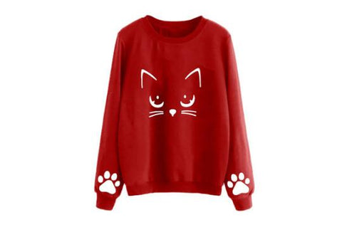 Image of Cat Printing Round Neck Long Sleeve Warm Sweatshirts.