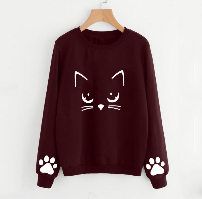 Cat Printing Round Neck Long Sleeve Warm Sweatshirts.