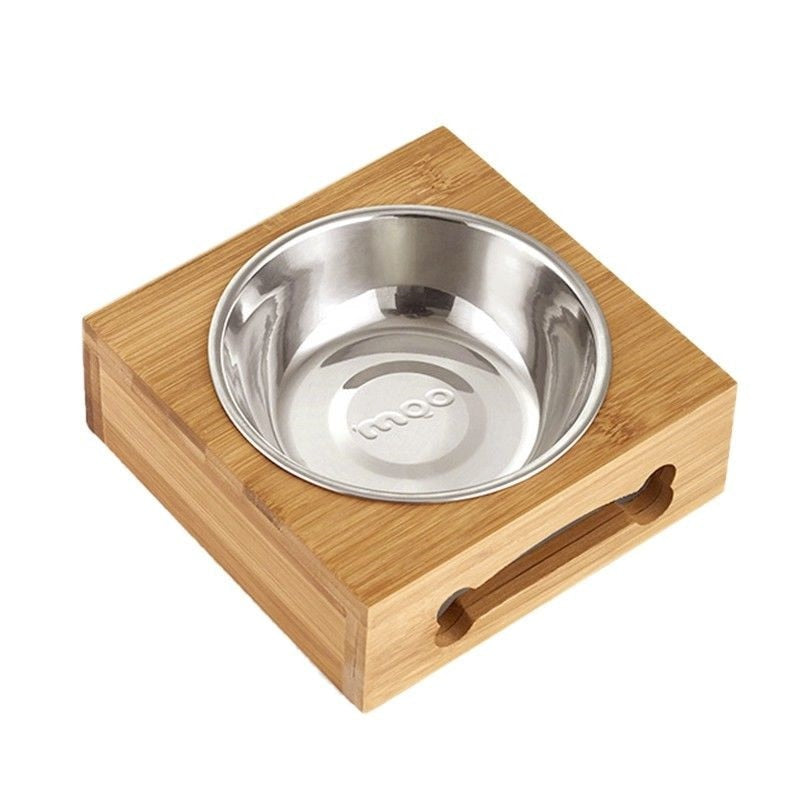 Pets Bamboo Rack Food Water Bowl