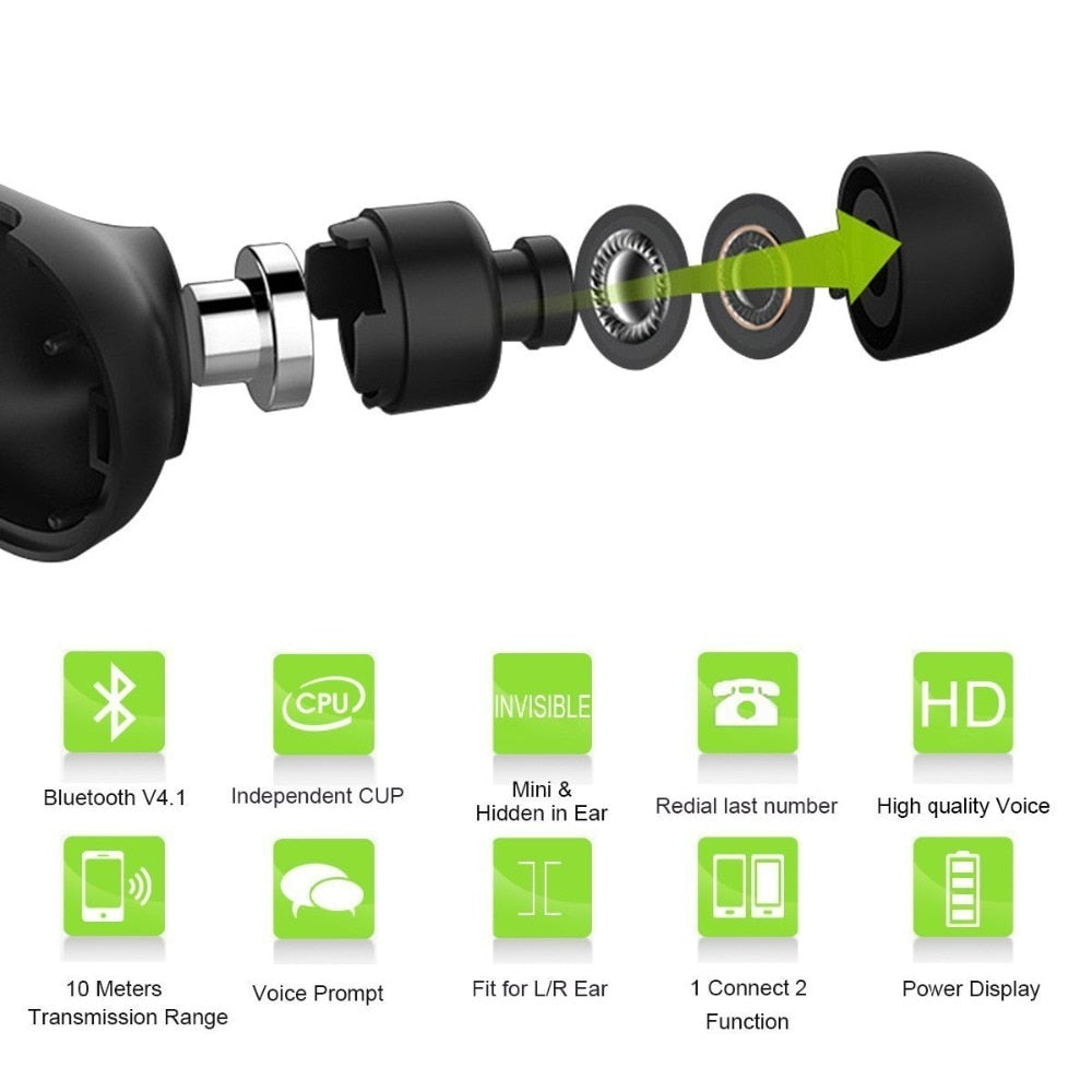 Wireless Earphone Earbuds Bluetooth Q13 Built-in HD Microphone.