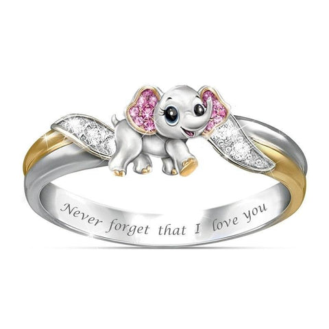 Image of Never Forget I Love You Silver Cute Pink Elephant Crystal.