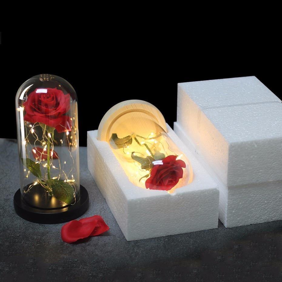 Beauty And Beast Rose In Flask Led Rose Flower Light.