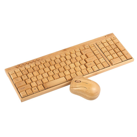 Image of Wireless Bamboo PC Keyboard and Mouse Natural Wooden.