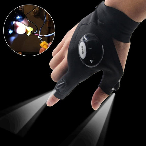 Image of Fingerless Gloves with LED Light Waterproof Flashlight Gloves.