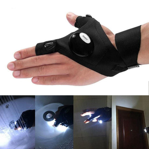 Image of Fingerless Gloves with LED Light Waterproof Flashlight Gloves.