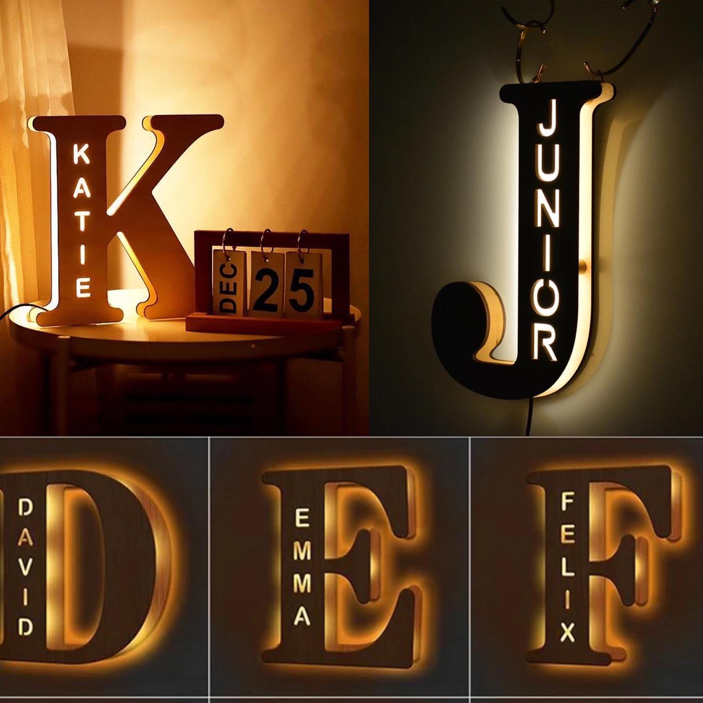 Custom Wooden Engraved Name Wall Light.