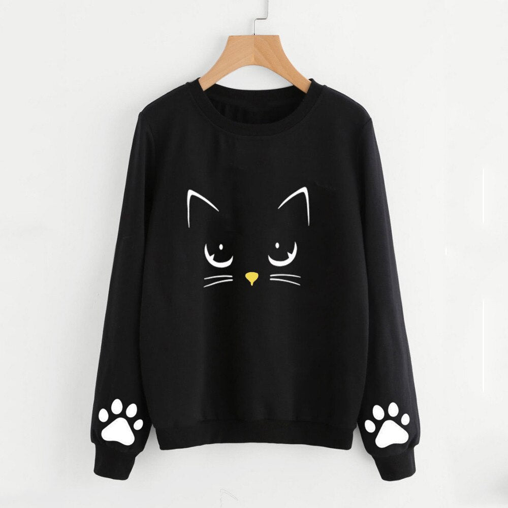 Cat Printing Round Neck Long Sleeve Warm Sweatshirts.