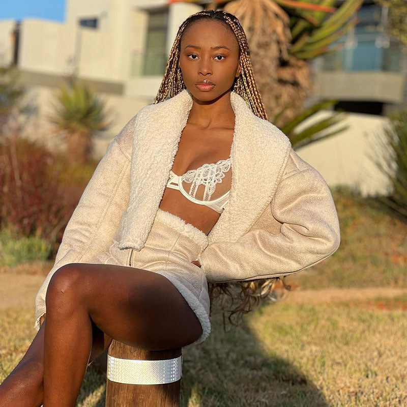 Long Sleeve Lapel Short Cardigan Slim Warm Jacket