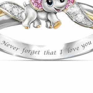 Never Forget I Love You Silver Cute Pink Elephant Crystal.