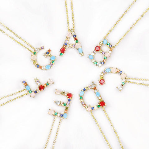 Image of Multicolor charm Gold pendant Necklace.