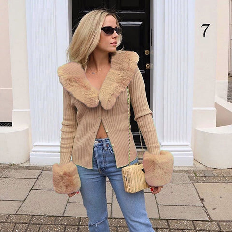 Image of Winter Fluffy Faux Fur Knitted Top Coats and Jackets