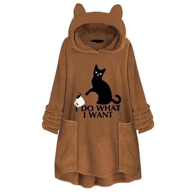 winter Fleece Cat Ear Long Pocket loose Casual Hoodie.