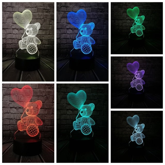 Teddy Bear Hold Love Heart Balloon 3D USB LED Lamp.