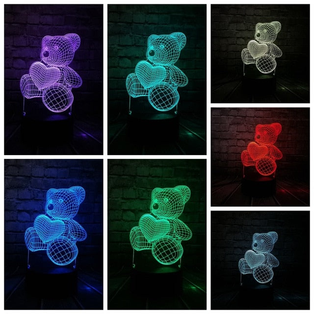 Teddy Bear Hold Love Heart Balloon 3D USB LED Lamp.