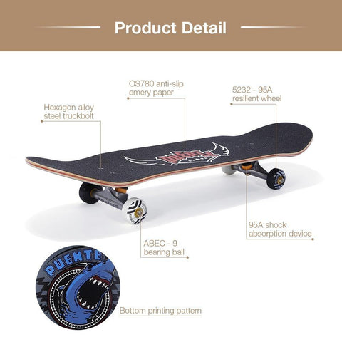 Image of PUENTE 608 ABEC - 9 Adult Four-wheel Double Maple Skateboard.