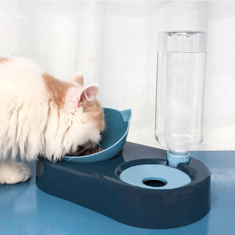 Image of 2-in-1 Bowl Automatic Water Storage Food Container with Waterer Pet Feeder.