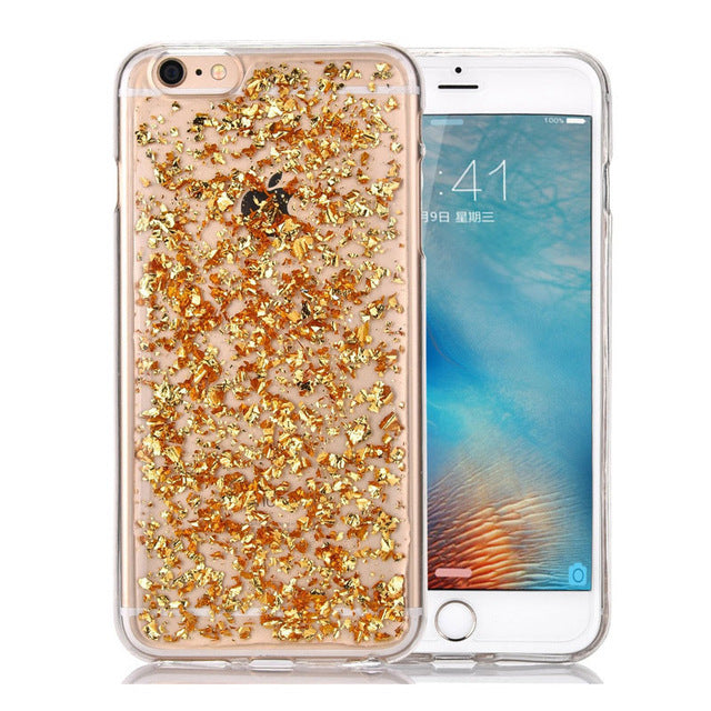 Luxury Gold Foil Bling Marble Phone Case For iPhone.