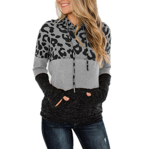 Image of Winter Outfit Hooded splicing printing loose fleece sweatshirt.