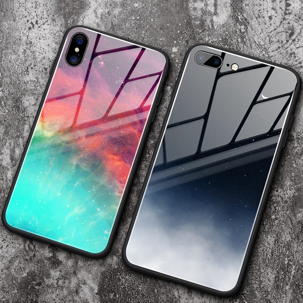 Tempered Glass Space Phone Case For iPhone
