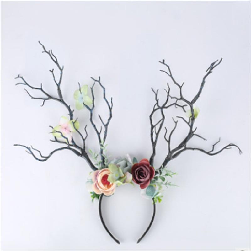 Gothic Antlers Deer Horns Flower Hair Band Christmas.
