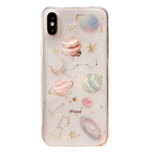 Glitter Cute Space Planet Phone Case For iPhone