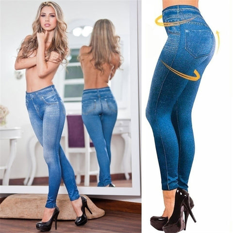 Image of Women Fashion Faux Denim Jeans Leggings.