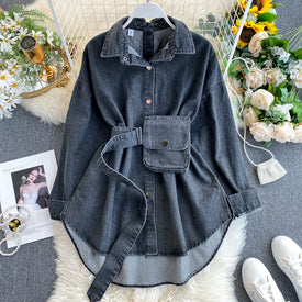 Denim Shirt Women's Design Sense Of Niche Backless Lace Up