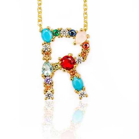 Image of Multicolor charm Gold pendant Necklace.
