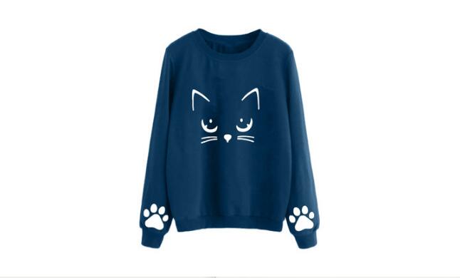 Cat Printing Round Neck Long Sleeve Warm Sweatshirts.