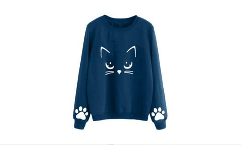 Image of Cat Printing Round Neck Long Sleeve Warm Sweatshirts.
