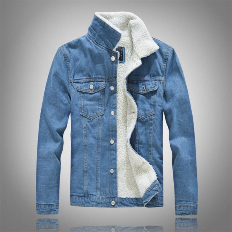 Winter Men's Casual Denim Jacket Plus Velvet Warm Cotton Coat.