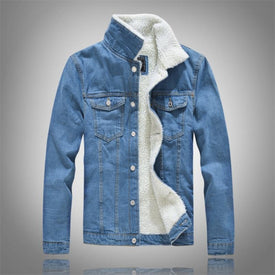 Winter Men's Casual Denim Jacket Plus Velvet Warm Cotton Coat.