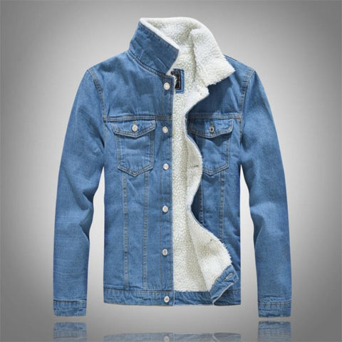 Image of Winter Men's Casual Denim Jacket Plus Velvet Warm Cotton Coat.