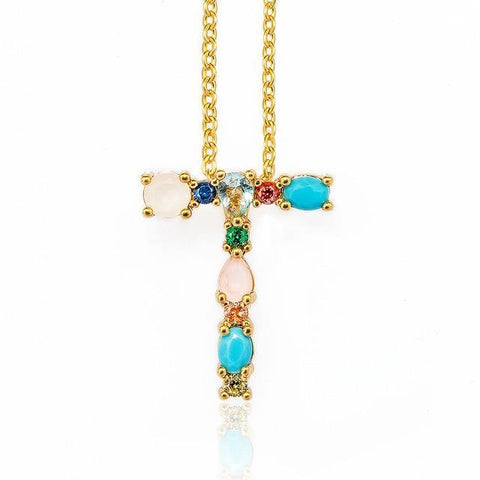 Image of Multicolor charm Gold pendant Necklace.