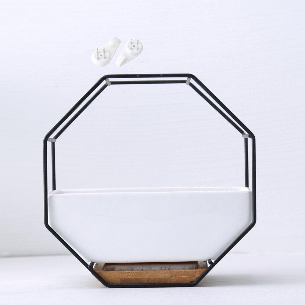 Metal Iron Hanging Ceramic Flower Pot Bamboo Tray Iron Frame.