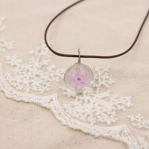 Image of Boho Transparent Resin Dried Flower Necklace.