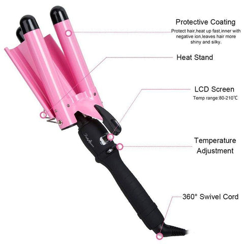 Image of LED Ceramic Triple Barrel Hair Curler Irons Hair.