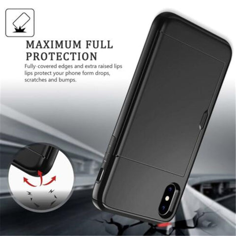 Image of iPhone Case Slide Armor Wallet Card Slots Holder Cover Shockproof Shell.