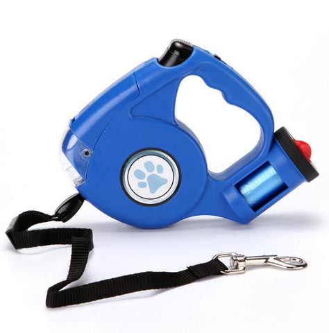 Image of LED Flashlight Extendable Retractable Pet Dog Leash Lead with Garbage.