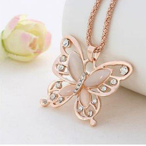 Rose Gold Opal Butterfly Pendant  Necklace.